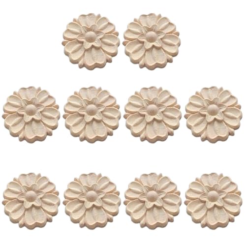 10-Packs Wood Carved Onlays Appliques Unpainted Wood Rosettes Fancy Carving Furniture Decals for Door Wall Fireplace Mirror Stairs Cabinet Dresser Cupboard Bed Wardrobe DIY Decor 6cm/2.36" (#1) - style: #1