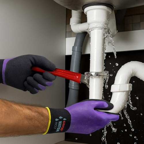 KAYGO Waterproof Work Gloves, Non-Slip Double Latex Coated, KG150 - color: Purple, size: Large