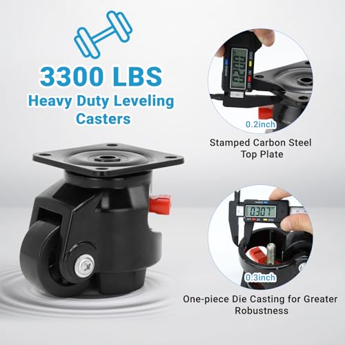 Nefish Leveling Casters Set of 4 Heavy Duty 80F, Retractable Caster Wheel for Workbench, Ratchet Arm Design 3300 LBS Capacity, 360 Degree Swivel Castor with Rubber Foot for Furniture, Equipment - size: 80 F