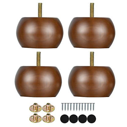 Maricome 2 Inch Bun Furniture Feet Walnut Round Solid Wooden Ottoman/Couch/Sofa Legs Set of 4 Pre-drilled M8 Bolt with Metal Brackets - color: Brown
