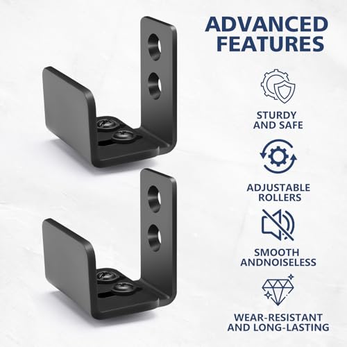 Sliding Barn Door Bottom Floor Guide, U Shape Adjustable Stay Roller, Flexible Adjustable Fit Distance, Flush Flat Bottom Design, Wall Mount System, for Door & Cabinet, 2 Pack