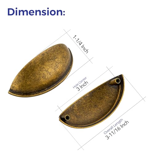 Ravinte Antique Brass Drawer Pulls Cabinet Cup Pulls 3 Inch 5 Pack - color: Antique Brass