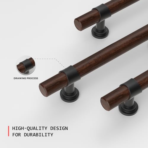 homdiy 10 Pack 5 Inch Hole Center Wood Cabinet Pulls Black Cabinet Handles - color: Walnut Wood Grain& Black, size: 5 in Hole Centers