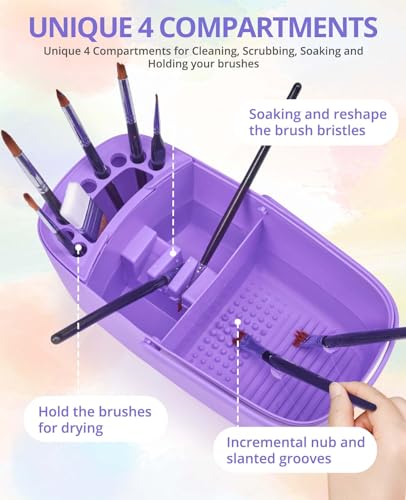 GAMENOTE Paint Brush Cleaner, Paint Brush Holder and Palette, Purple - color: Purple