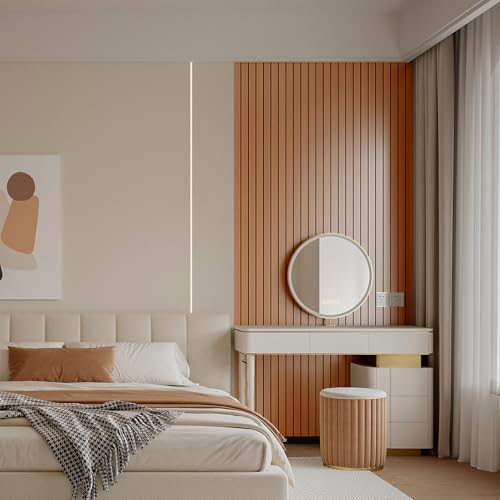 YLL YLL PVC Slat Wall Panel Peel and Stick 118"x 15.7" Faux Walnut Wood Grain Slat Panel Self-Adhesive Wallpaper Soundproof 3D Wall Panels - color: Walnut, size: 15.7" x 118"