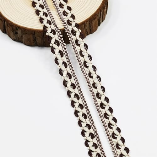 Wine Red & Beige 10 Yards Gimp Braid Trim, 12mm/0.47 Inch Wide Decorative Lace Webbing Fabric for Sewing Garments, Curtains, DIY Crafts, Lamps and Furniture Decoration (Wine Red & Beige - color: Wine Red & Beige