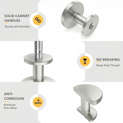 Goldenwarm 10 Pack Brushed Nickel Cabinet Knobs Round Nickel Drawer Knobs - color: Brushed Satin Nickel, size: Single Hole Center