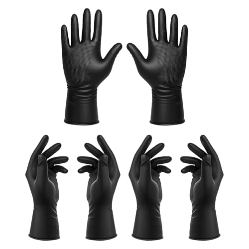 Abeillo 3 Pairs Hair Dye Gloves, Professional Barber Gloves Color Glove Reusable Black Latex Glove for Hair Coloring, Dying, Cleaning & Salon Use (Medium)