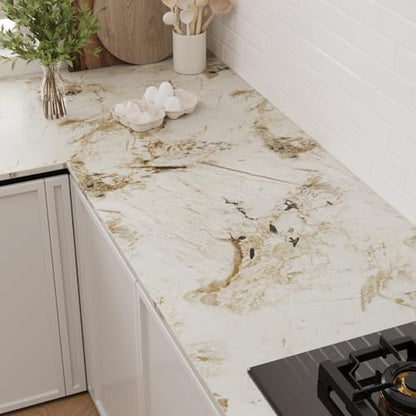 VaryPaper 15.7"x78.7" Beige Brown Marble Contact Paper Kitchen Countertop Peel and Stick Waterproof Marble Vinyl Wrap for Cabinets Table Removable Self Adhesive Granite Wall Paper for Bathroom Bedroom