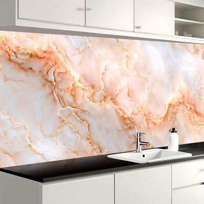 Nuxovilar White Orange Marble Wallpaper Peel Stick Vinyl 15.75x39.37 - color: Yhd04229, size: 15.7" x 39.4"