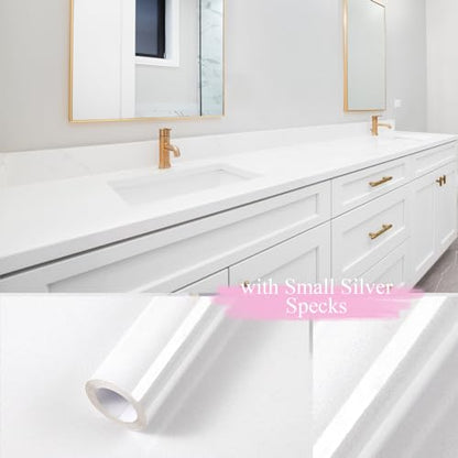 White Contact Paper Glossy Shiny Peel and Stick Wallpaper for Countertops - color: White, size: 15.7" x 393