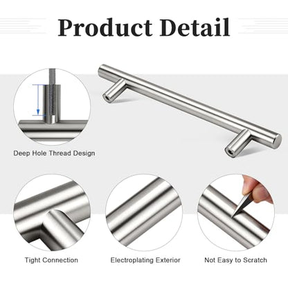 Gobrico 5 Pack 5 Inch (128mm) Hole Centers Cabinet Handles, Brushed Nickel Cabinet Pulls, Stainless Steel Euro Style Kitchen Cabinet Handle, 7-1/2'' Overall Length Drawer Pull - color: Brushed Nickel, size: 5 Inch Hole Center