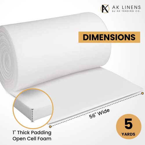 AK Trading CO. 1” Thick Open Cell Upholstery Foam Padding – 56” Wide – by The Yard – Soft, High-Quality Upholstery, Crafts & DIY Projects Foam - color: 5 Yards, size: 1"