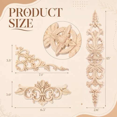 Croblissful 8 Pcs Wood Appliques and Onlays, Elegant Style, Large Size - size: Large Size, style: Elegant Style