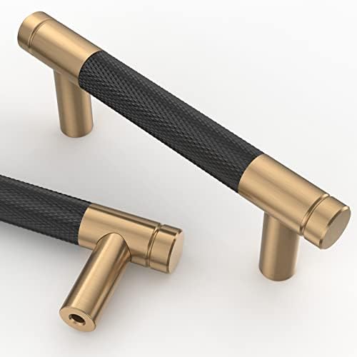 Asidrama 10 Pack 2.5 Inch(64mm) Matte Black and Champagne Bronze Cabinet Pulls Knurled Cabinet Handles Cupboard Handles Kitchen Cabinet Hardware for Cupboard Drawer Pulls - color: Black-Champagne Bronze, size: 2.5" Hole Center, style: 10 Pack