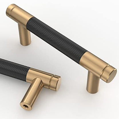 Asidrama 10 Pack 2.5 Inch(64mm) Matte Black and Champagne Bronze Cabinet Pulls Knurled Cabinet Handles Cupboard Handles Kitchen Cabinet Hardware for Cupboard Drawer Pulls - color: Black-Champagne Bronze, size: 2.5" Hole Center, style: 10 Pack