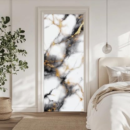 arricraft 2 Pcs Self-Adhesive Door Stickers, 31.5"x78.7" Marble Texture Pattern Door Murals Stickers PVC Removable Wallpaper Decoration for Bedrooms Living Room - style: Marble Texture