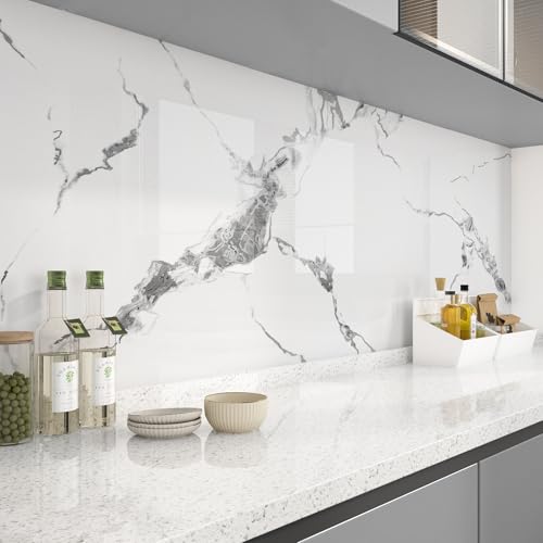 30x120 Inch White Silver Marble Contact Paper Peel and Stick Glossy White Silver Marble Contact Paper for Countertops Waterproof Peel and Stick Countertop Vinyl Wrap Glossy Marbles Wallpaper - size: 30" x 120"