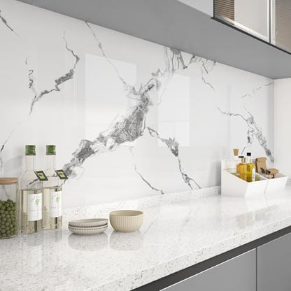 30x120 Inch White Silver Marble Contact Paper Peel and Stick Glossy White Silver Marble Contact Paper for Countertops Waterproof Peel and Stick Countertop Vinyl Wrap Glossy Marbles Wallpaper - size: 30" x 120"