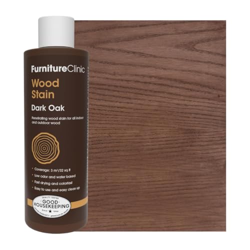 Furniture Clinic Wood Stain | Dark Oak | Water Based | Fast Drying, Low Odor, & Non-Toxic | for Indoor & Outdoor Furniture and More | Multiple Finishes | (8.5oz / 250ml) - color: Dark Oak, size: 250ml / 8.5 Fl Oz