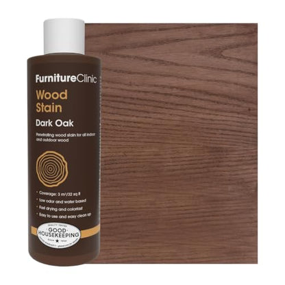 Furniture Clinic Wood Stain, Water-Based & Fast Drying, Dark Oak - color: Dark Oak, size: 250ml / 8.5 Fl Oz