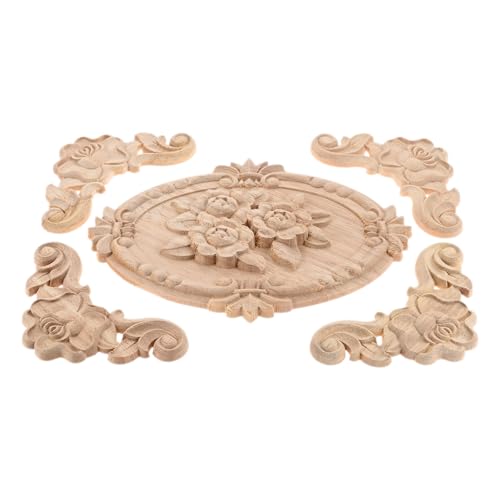 5Pcs Wood Appliques Onlays Classic Decorative Furniture Appliques Set C - color: Set C