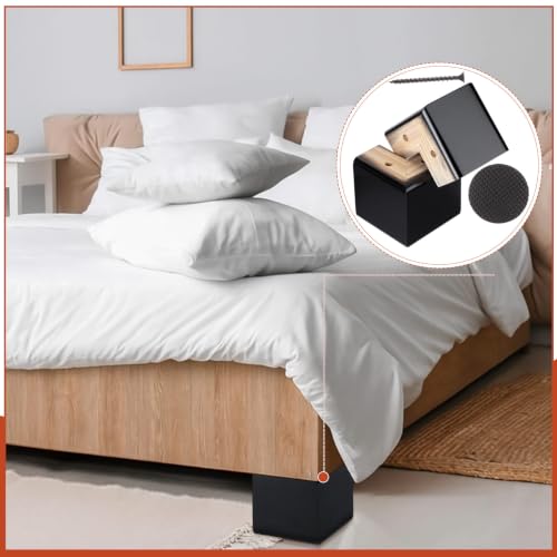 Geelin 4 Pack 4 Inch Wood Furniture Risers L-Shaped Bed Riser, Black - color: Black, size: 4 Inch