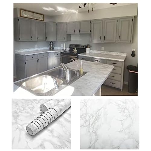 EZ FAUX DECOR Vinyl Countertop Update Wrap 36" x 120" Waterproof White Marble Contact Paper Countertop Adhesive Covering Formica Laminate Removable Wallpaper Peel and Stick Backsplash - size: 36" x 120"
