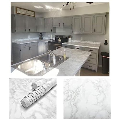 EZ FAUX DECOR Vinyl Countertop Update Wrap 36" x 120" Waterproof White Marble Contact Paper Countertop Adhesive Covering Formica Laminate Removable Wallpaper Peel and Stick Backsplash - size: 36" x 120"
