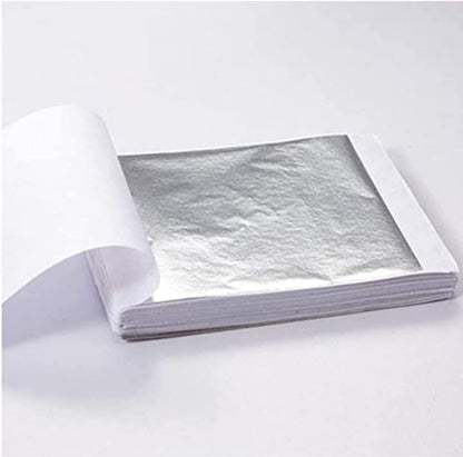 Leaf Sheets, Gold Foils Sheets, 8 by 8.cm Gilding Foil for Gilding, Resin Art, Decoration Crafting, Paintings, Arts Crafts, Nail Deco, Furniture 3.14 x 3.35 inches (Silver, 100)