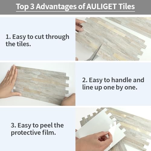 AULIGET 20 Sheets Faux Stone Peel and Stick Backsplash, Beige Marble Look PVC Wall Tile Stick on Backsplash for Kitchen and Bathroom - color: Beige Marble + Metal Gold, size: 20 Sheets, 6"x12"x0.12"