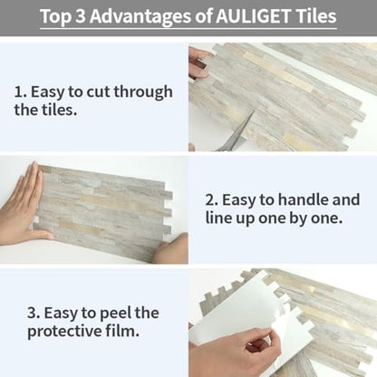 AULIGET 20 Sheets Faux Stone Peel and Stick Backsplash, Beige Marble Look PVC Wall Tile Stick on Backsplash for Kitchen and Bathroom - color: Beige Marble + Metal Gold, size: 20 Sheets, 6"x12"x0.12"