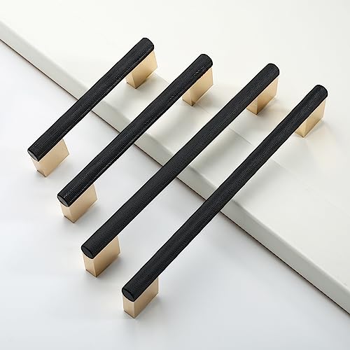 6 Pack 7"(178mm) Black and Gold Cabinet Pulls Knurled Kitchen Cabinet Handles Drawer Pulls Cupboard Hardware for Cabinets - color: Black and Gold, size: 7"Hole Center, style: 6 Pack