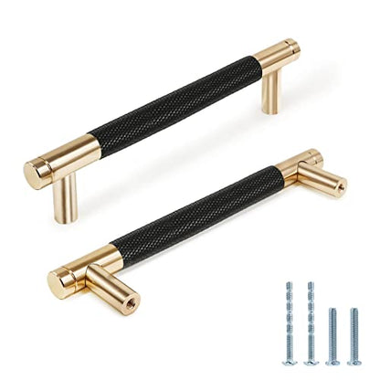 6" Length Knurled Cabinet Pulls 25 Pack - 5" Hole to Hole, Black & Gold - color: Black, size: 128mm | 5 inch C/C