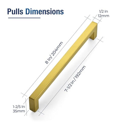 JOY DECOR Gold Cabinet Handles Square Cabinet Pulls, 7-1/2 Inch CC, 10 Pack - size: 7-1/2 Inch Hole Center