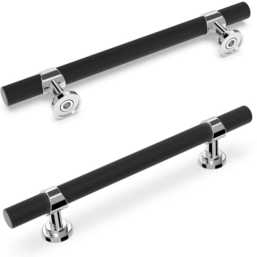 20 Pack 5 Inch Cabinet Pulls knurled Matte Black and Polished Chrome Kitchen Cabinet Handles Aluminum and Zinc Alloy Drawer Pulls Solid Cabinet Hardware - color: Black and Polished Chrome, size: 5'' Hole Center(128mm)