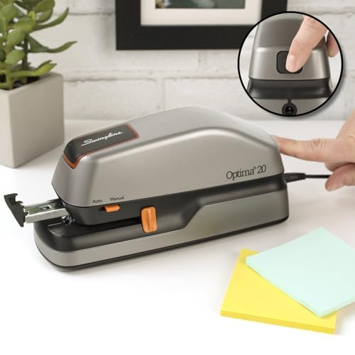 Swingline Electric Stapler, 20 Sheet Capacity, Optima 20, Jam Free, Auto or Manual, Plug In or Battery, Silver (48208) - size: 20 Sheet, style: Full Strip (Pack of 1)