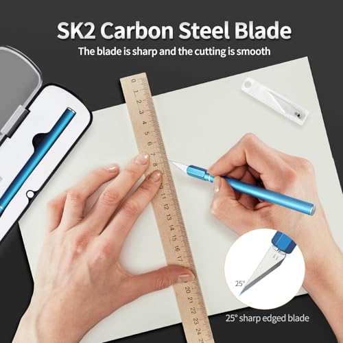 Exacto Knife, Hobby Knife Set with 10 Pieces Blades, Craft Knife Kit, Precision Knife for Pumpkin Carving, Modeling, DIY Artwork, Stencil, Scrapbooking, Paper Cutters for Crafting (Blue) - color: Blue