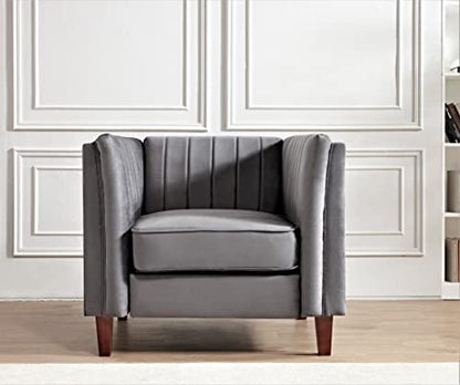 Container Furniture Direct Modern Luxury Velvet Couches for Living Room with High Density Foam, Soft Fabric Upholstery, Removable Cushions and Solid Wood Legs, 3 Piece Set Chair, Loveseat & Sofa, Grey - color: Grey, size: 3 Piece Set