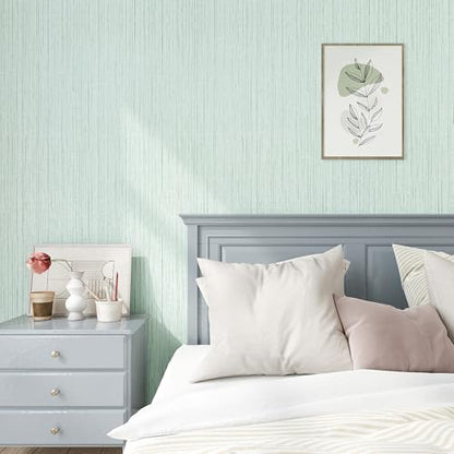 VEELIKE Light Green Grasscloth Wallpaper Textured Grass Cloth Peel and Stick Wallpaper 15.7''x118'' Grasscloth Contact Paper Self Adhesive Removable Green Linen Vinyl for Bedroom Bathroom Wall Cabinet - color: Light Green, size: 15.7" x 118"