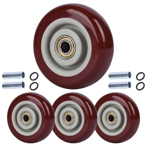Caster Replacement Wheels Heavy Duty PU 4 Pack Burgundy Red 4 Inch - color: Red, size: 4 inch