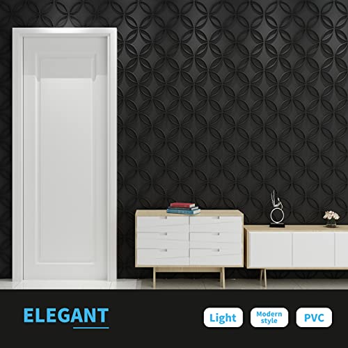 Art3d PVC 3D Wall Panel Interlocked Circles, Cover 32 Sq.ft, Matt Black - color: Black