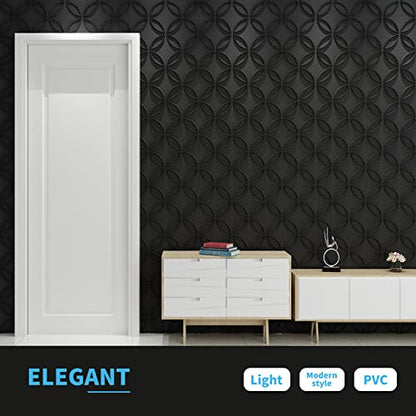 Art3d PVC 3D Wall Panel Interlocked Circles, Cover 32 Sq.ft, Matt Black - color: Black