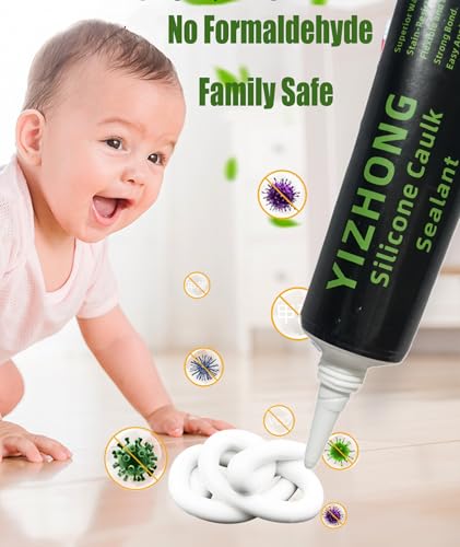 YIZHONG Silicone Sealant Caulk, 4.2 oz Tube for Bathroom & Kitchen, Easy Squeeze & Smooth Application, Low Odor (Clear-4 oz)