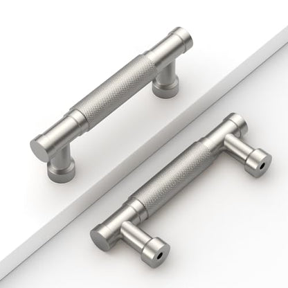 Brushed Nickel Knurled Cabinet Handles Kitchen Pulls 3 Inch 10 Pack - color: Brushed Satin Nickel, size: 3" Hole Center