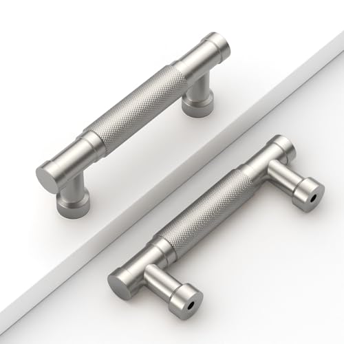 Brushed Nickel Knurled Cabinet Handles Kitchen Pulls 3 Inch 10 Pack - color: Brushed Satin Nickel, size: 3" Hole Center