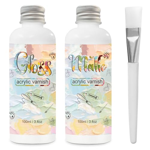 Gloss & Matte Varnish for Acrylic Painting, 2 x 100ml Clear Acrylic Varnish - size: gloss+matte