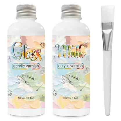 Gloss & Matte Varnish for Acrylic Painting, 2 x 100ml Clear Acrylic Varnish - size: gloss+matte