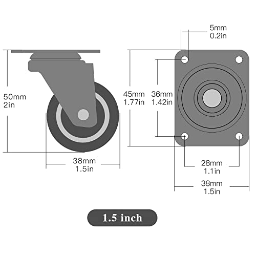 1.5" Caster Wheels Set of 4, Swivel Plate Furniture Small Casters, No Noise Rubber Wheels, Suitable for Workbench, Table - style: 1.5 "