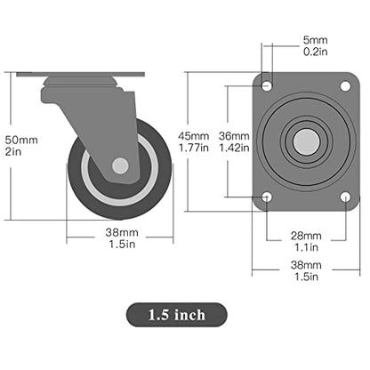 1.5" Caster Wheels Set of 4, Swivel Plate Furniture Small Casters, No Noise Rubber Wheels, Suitable for Workbench, Table - style: 1.5 "